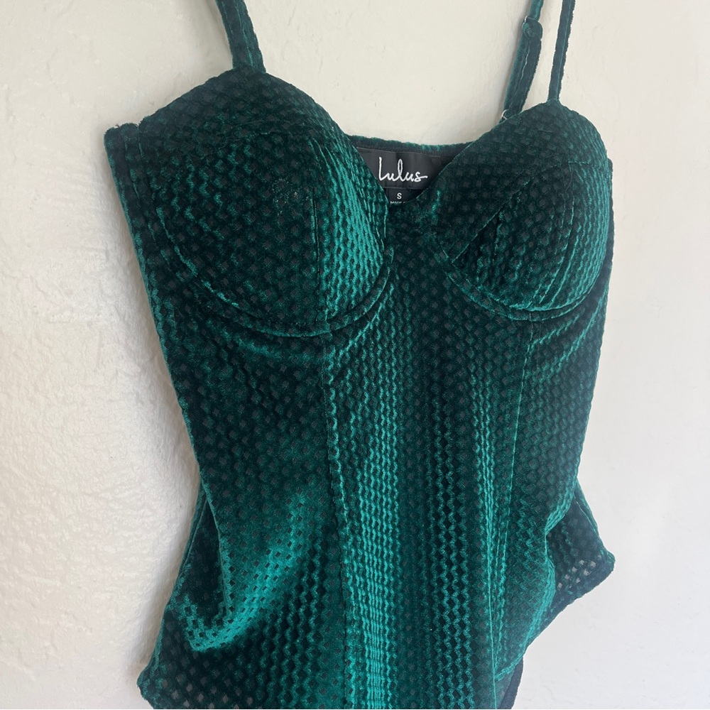 Lulu's Teal Green Textured Velvet Bustier Cami